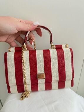 Dolce & Gabbana Red and White Stripe Mini Top-Handle Bag